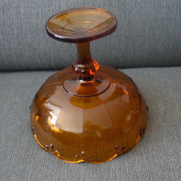 Vintage Amber Pedestal Glass Bowl - Picture 5 of 11